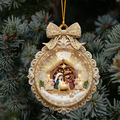 Festive Christmas Latch Hook Yarn Nativity Ornament - Personalized Christian Ornament