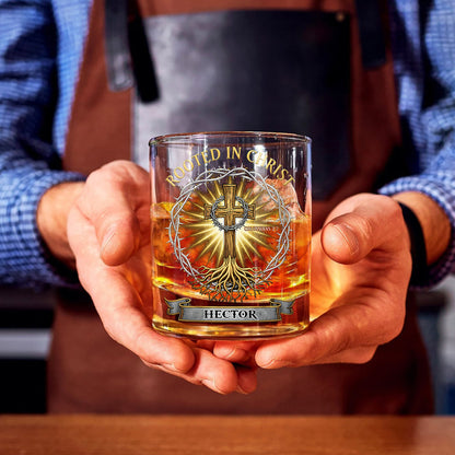 Rooted in Christ Whiskey Glass - Personalized Christian Whiskey Glass