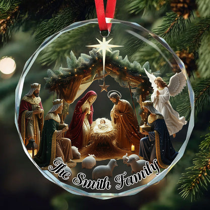 Christmas Nativity Glass Ornament - Hand-Painted Heirloom Collectible for Home Decor - Personalized Christian Round Shaped Glass Ornament