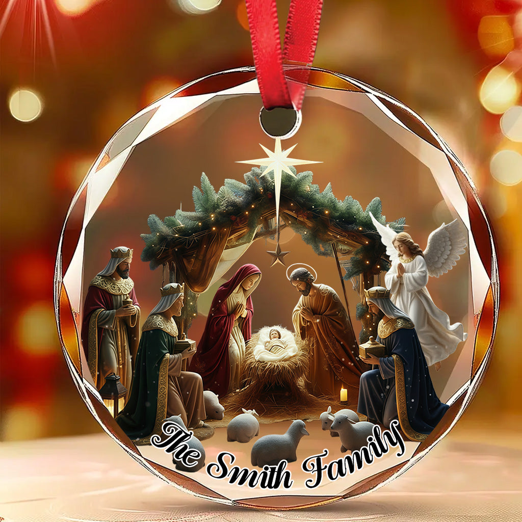 Christmas Nativity Glass Ornament - Hand-Painted Heirloom Collectible for Home Decor - Personalized Christian Round Shaped Glass Ornament