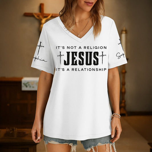 Jesus Has My Back - Personalized Christian Fully Printed V-Neck T-Shirt