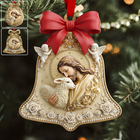 Christmas Jesus & Lamb Devotional Ornament - Intricate Holy Family Keepsake for Christian Home & Gifting - Personalized Christian Ornament
