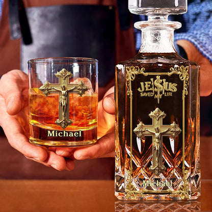 Jesus Saved My Life - Personalized Christian Whiskey Decanter Set