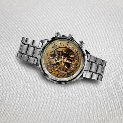 Kneeling Crusader Knight With Sword & Bible - Personalized Christian Hand Watch