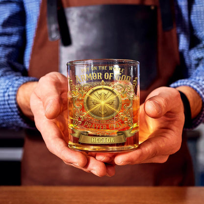 Put On The Whole Armor - Personalized Armor of God Prayer Unit Whiskey Glass - Personalized Christian Whiskey Glass