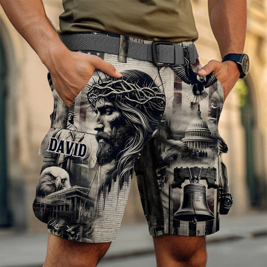 One Nation Under God - Personalized Christian Cargo Shorts With Belt