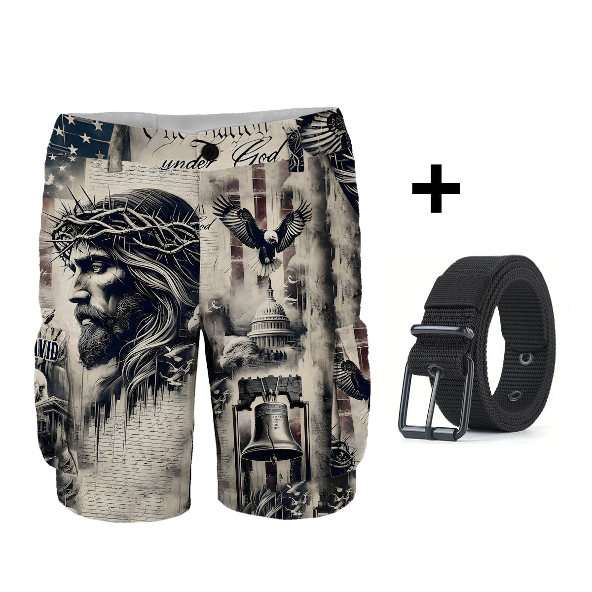 One Nation Under God - Personalized Christian Cargo Shorts With Belt