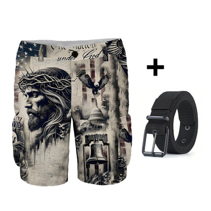 One Nation Under God - Personalized Christian Cargo Shorts With Belt