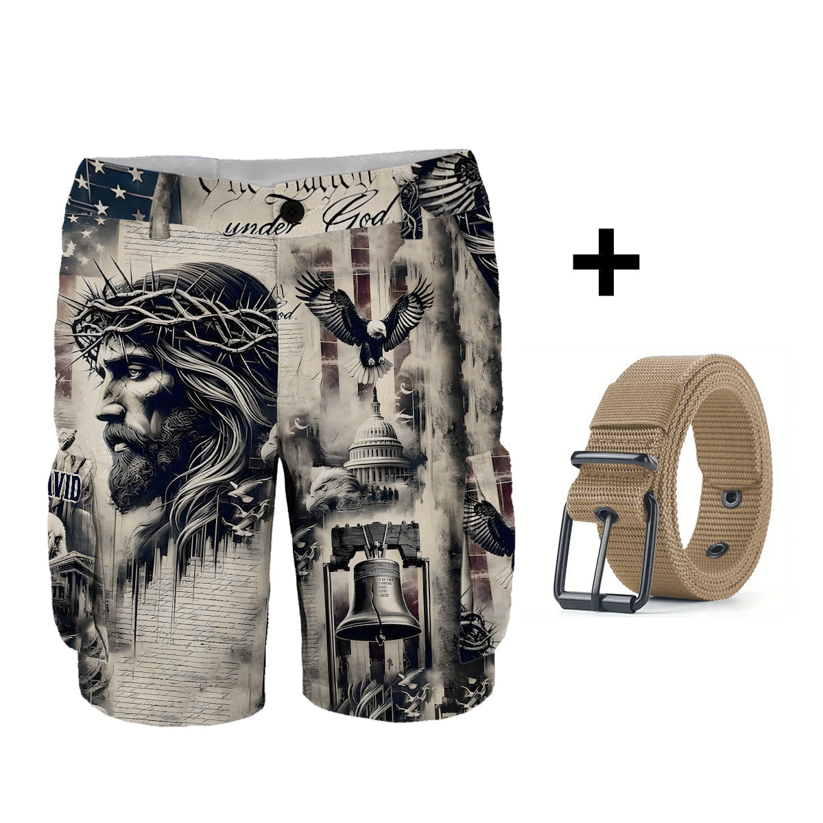 One Nation Under God - Personalized Christian Cargo Shorts With Belt