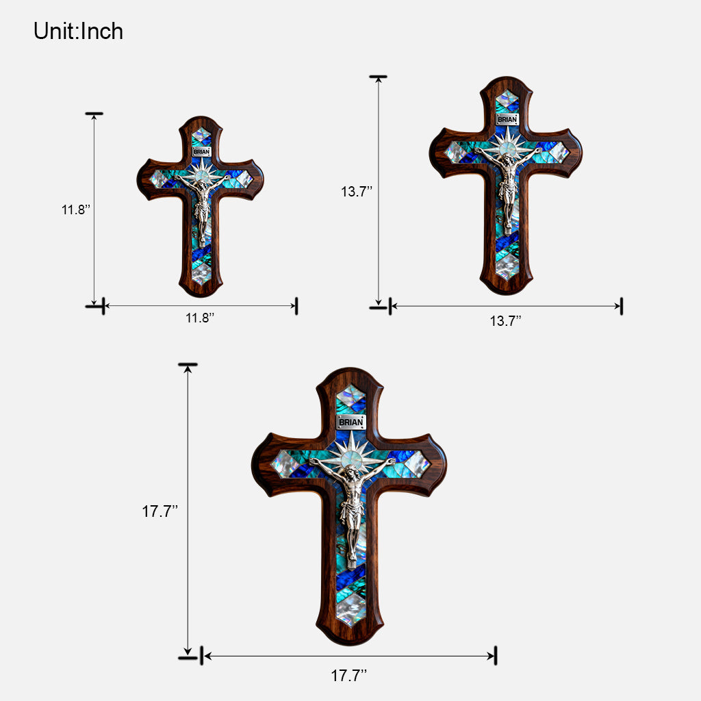 Mother Of Pearl Styled Cross - Personalized Christian Custom Shaped Wood Sign