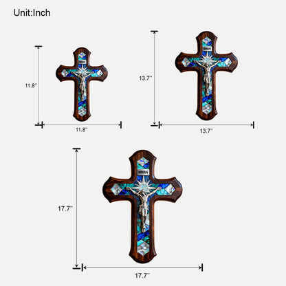 Mother Of Pearl Styled Cross - Personalized Christian Custom Shaped Wood Sign