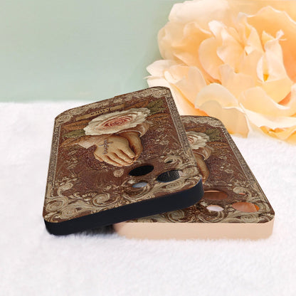Praying Hands With Roses - Personalized Christian Leather Phone Case