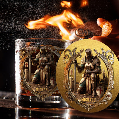 Kneeling Crusader Knight With Sword & Bible - Personalized Christian Whiskey Glass