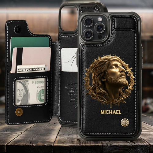 Christmas Jesus Christ Face with Crown of Thorns - Personalized Christian Wallet Phone Case