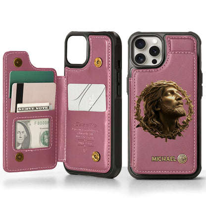 Christmas Jesus Christ Face with Crown of Thorns - Personalized Christian Wallet Phone Case