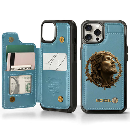 Christmas Jesus Christ Face with Crown of Thorns - Personalized Christian Wallet Phone Case