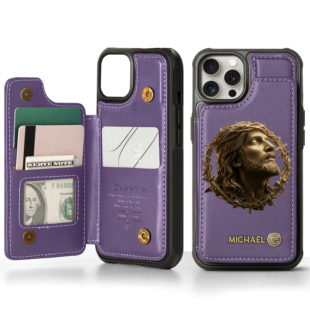 Christmas Jesus Christ Face with Crown of Thorns - Personalized Christian Wallet Phone Case