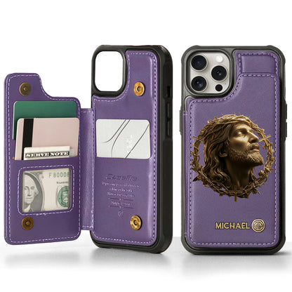 Christmas Jesus Christ Face with Crown of Thorns - Personalized Christian Wallet Phone Case