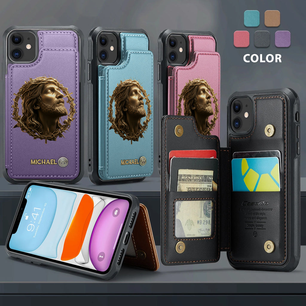 Christmas Jesus Christ Face with Crown of Thorns - Personalized Christian Wallet Phone Case