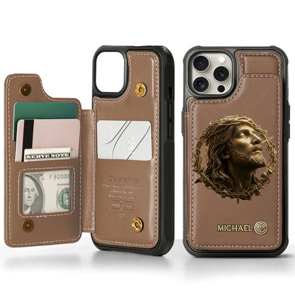 Christmas Jesus Christ Face with Crown of Thorns - Personalized Christian Wallet Phone Case