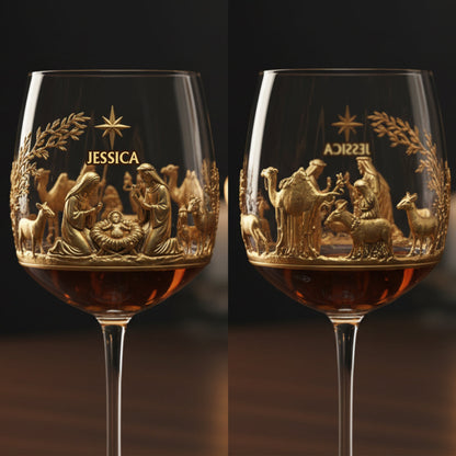 The Holy Night - Personalized Christian Wine Glass With Long Stem