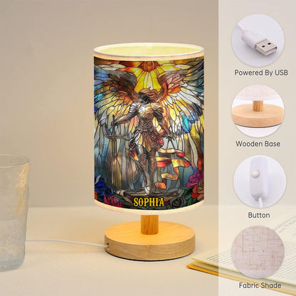 Archangel Michael - Personalized Christian Table Lamp with Wood Base