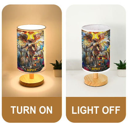 Archangel Michael - Personalized Christian Table Lamp with Wood Base