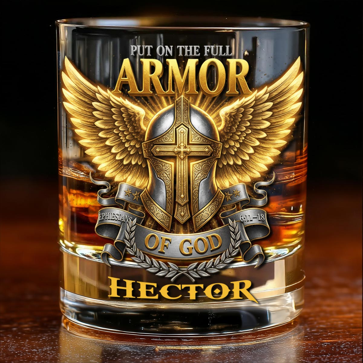 Put On The Full Armor of God Whiskey Glass - Personalized Christian Whiskey Glass