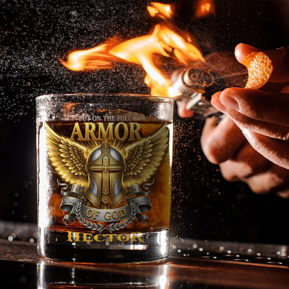Put On The Full Armor of God Whiskey Glass - Personalized Christian Whiskey Glass