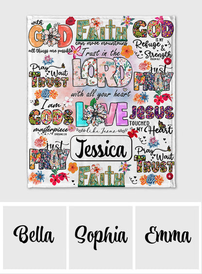 Pray Wait Trust - Personalized Christian Blanket