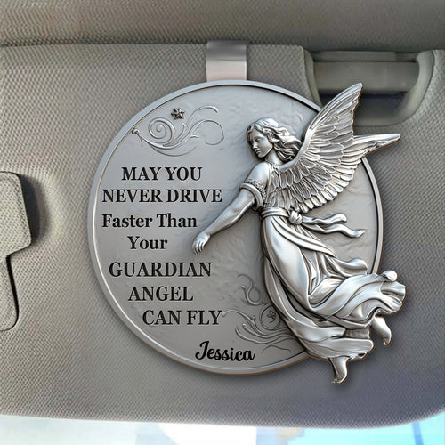 Guardian Angel Flying With You - Personalized Christian Shaped Car Visor Clip
