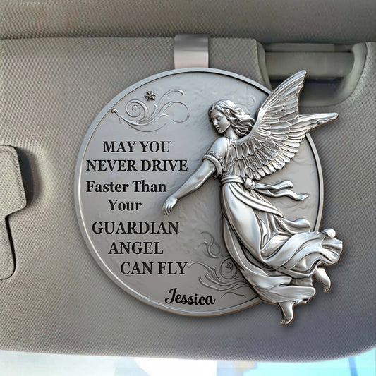 Guardian Angel Flying With You - Personalized Christian Shaped Car Visor Clip