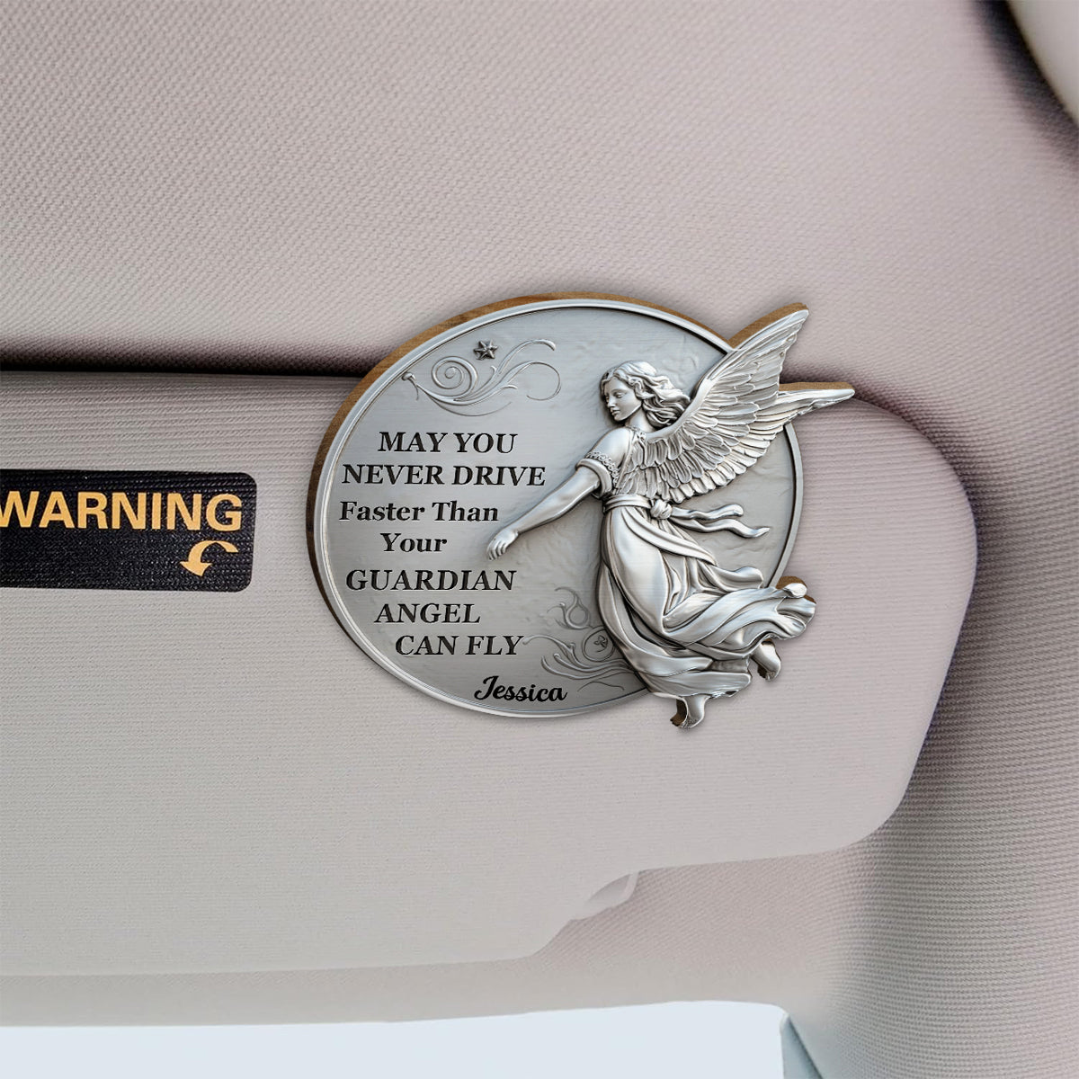 Guardian Angel Flying With You - Personalized Christian Shaped Car Visor Clip