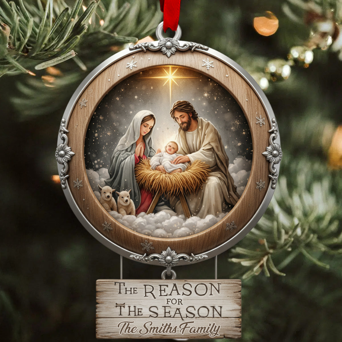 Christmas Nativity Holy Family Ornament - "Reason for the Season" Manger Scene Keepsake Gift for Christian Homes - Personalized Christian Ornament