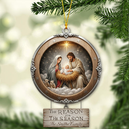 Christmas Nativity Holy Family Ornament - "Reason for the Season" Manger Scene Keepsake Gift for Christian Homes - Personalized Christian Ornament