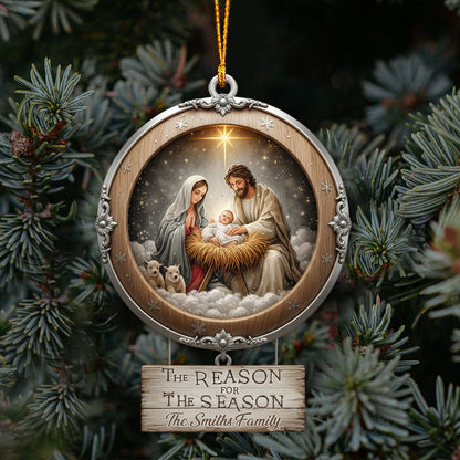 Christmas Nativity Holy Family Ornament - "Reason for the Season" Manger Scene Keepsake Gift for Christian Homes - Personalized Christian Ornament