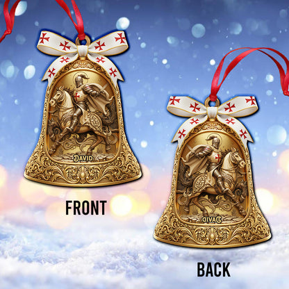 Christmas Knight Templar Gold Bell Ornament - Personalized Christian Ornament