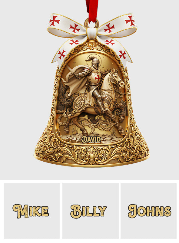 Christmas Knight Templar Gold Bell Ornament - Personalized Christian Ornament