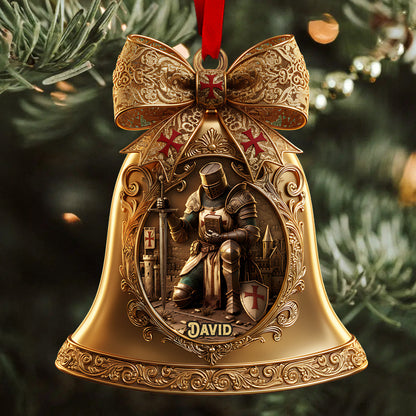 Christmas Knight Templar Gold Bell Ornament - Personalized Christian Ornament
