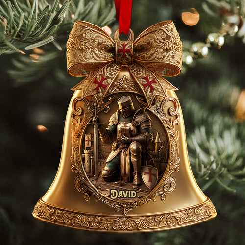 Christmas Knight Templar Gold Bell Ornament - Personalized Christian Ornament