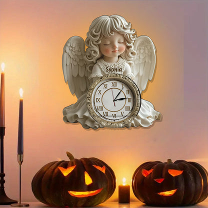 Time Flies, But Angels Keep Watch Over Every Moment - Personalized Christian LED Light Wall Clock