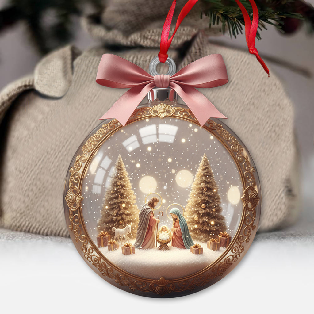 Elegant Christmas Nativity Scene Glass Bauble - Ornate Gold Trim, Meaningful Decor for Sacred Home Display - Christian Ornament