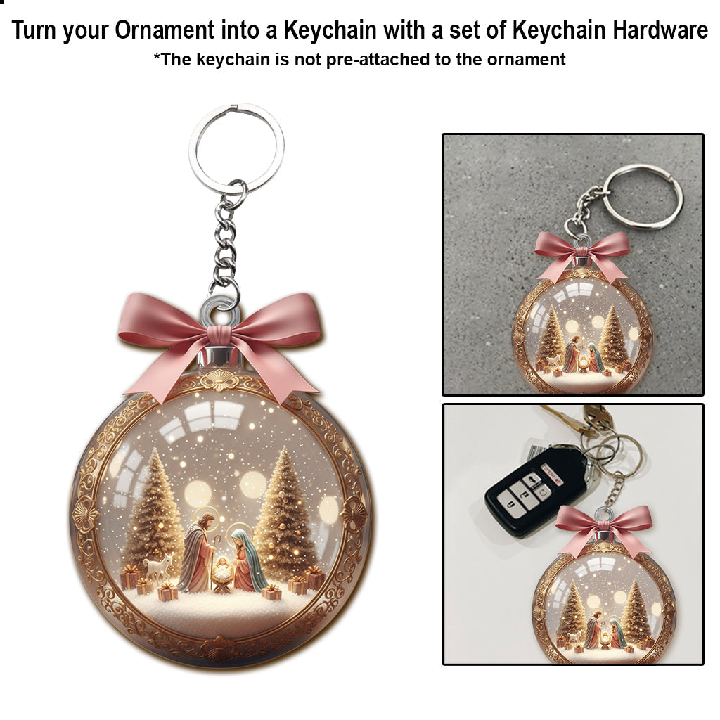 Elegant Christmas Nativity Scene Glass Bauble - Ornate Gold Trim, Meaningful Decor for Sacred Home Display - Christian Ornament