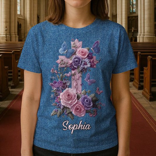 Cross & Floral - Graceful Style Honoring Faith - Personalized Christian All Over Shirt