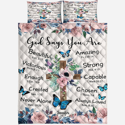 God Says You Are - Personalized Christian Quilt Set