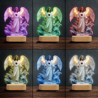 With God All Things Are Possible - Personalized Christian Shaped Plaque Light Base