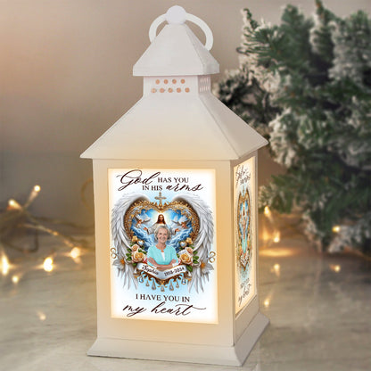 God Has You In His Arms - Personalized Memorial Candle Lantern