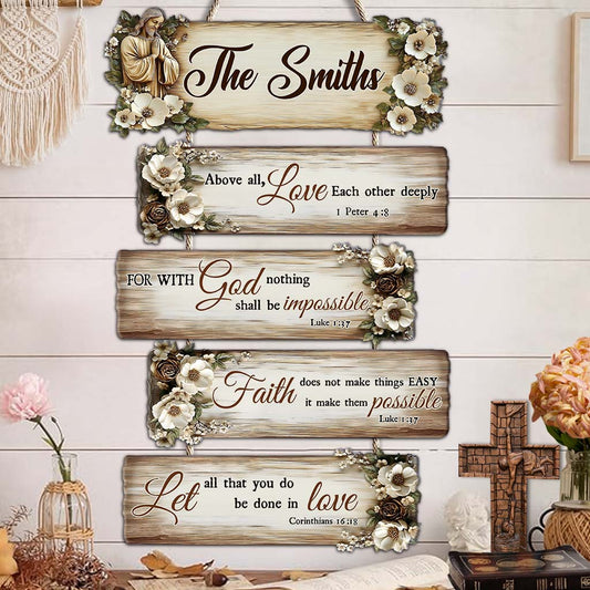 Let All That You Do Be Done In Love - Personalized Christian Hanging Wood Sign Set