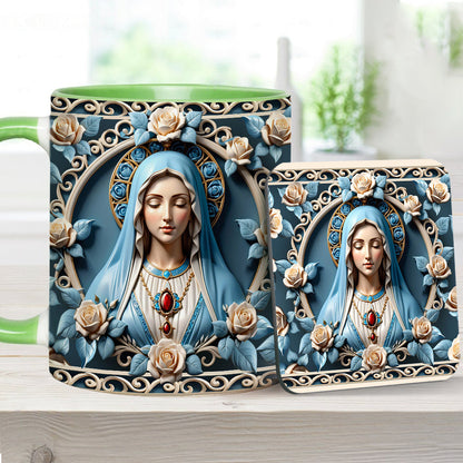 Mother Of God Rosette Wreath Emblem - Personalized Christian Accent Mug