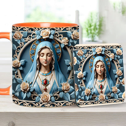 Mother Of God Rosette Wreath Emblem - Personalized Christian Accent Mug